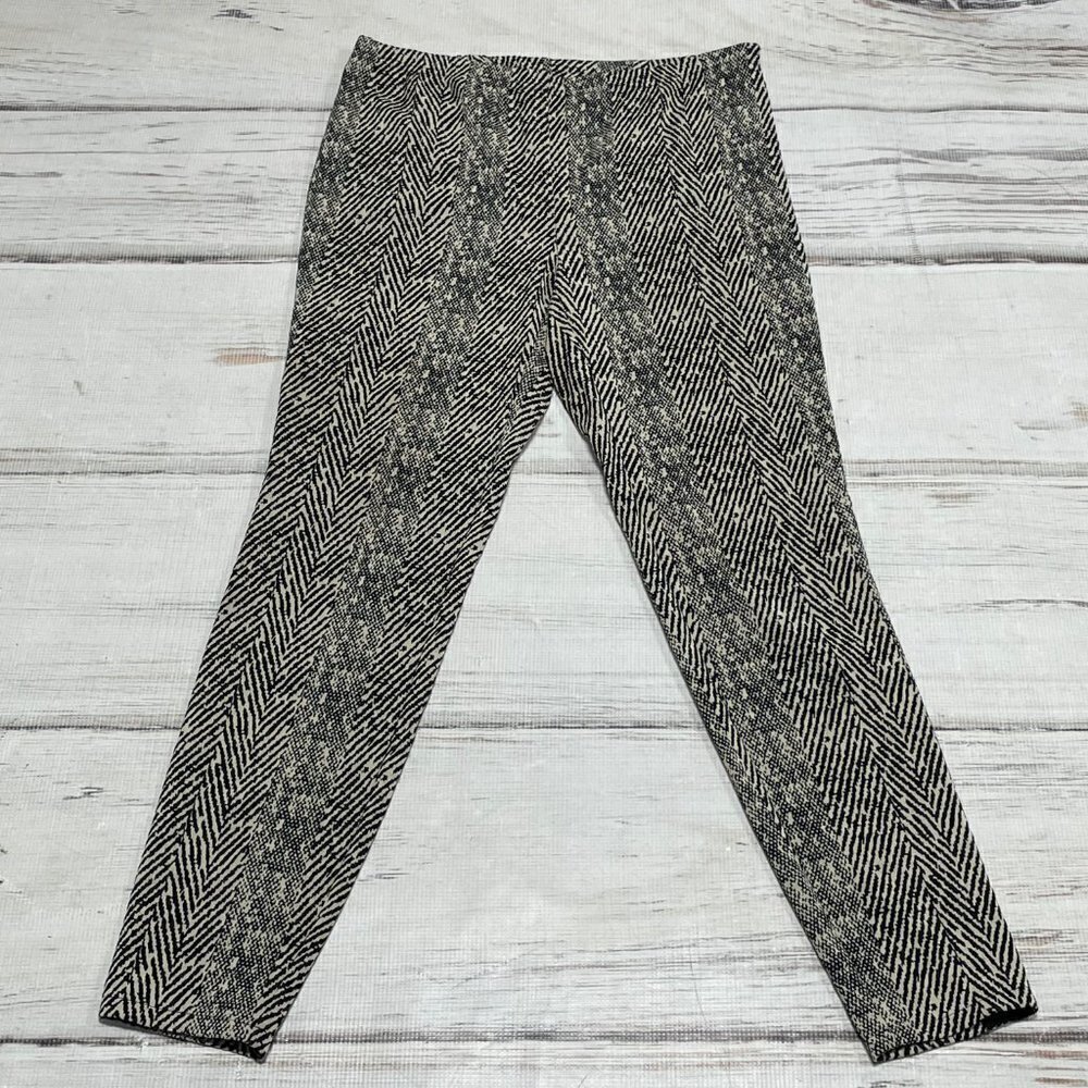 Free People Pants Printed Beige Black Side Zip Flat Front Small